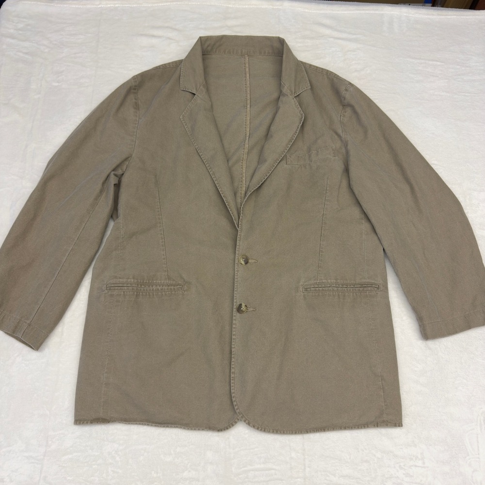 Vtg LL Bean Blazer Jacket Mens XL Beige Cotton Canvas  Two Button Overcoat